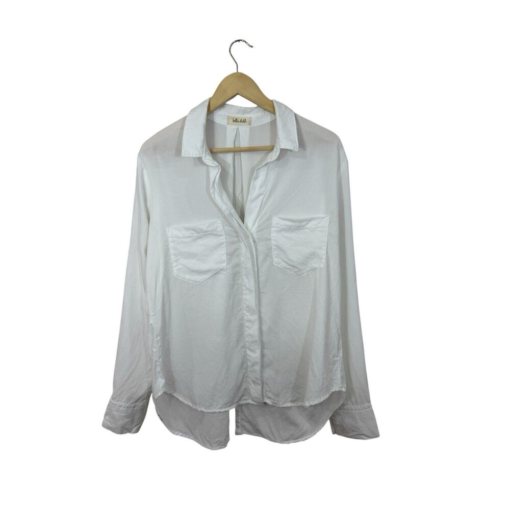 Bella Dahl Large Button Up Shirt White Tencel Lyocell Split Back Hem Womens READ